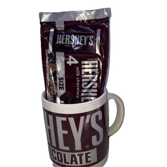 HERSHEYS MILK CHOCOLATE Ceramic Coffee Mug Cup and Chocolates 12 oz Mug - Picture 1 of 8